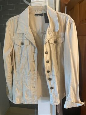 DKNY Cream Lightweight Utility-Style Jean Jacket